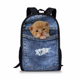 Denim Cat - Primary School Bag - School Bag Print