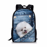 Denim Cat - Primary School Bag - School Bag Print