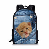 Denim Cat - Primary School Bag - School Bag Print