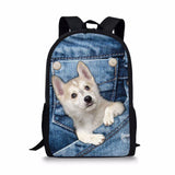 Denim Cat - Primary School Bag - School Bag Print