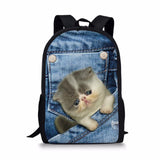 Denim Cat - Primary School Bag - School Bag Print