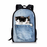 Denim Cat - Primary School Bag - School Bag Print