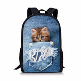 Denim Cat - Primary School Bag - School Bag Print