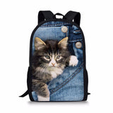 Denim Cat - Primary School Bag - School Bag Print