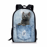 Denim Cat - Primary School Bag - School Bag Print